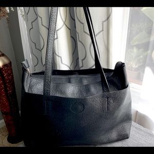 Miztique Black Leather Handbag. Size 13L x 17w x 5 1/2.